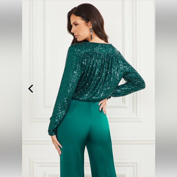 Marciano Emerald Green Sequins Top - Size M - Picture 4 of 9
